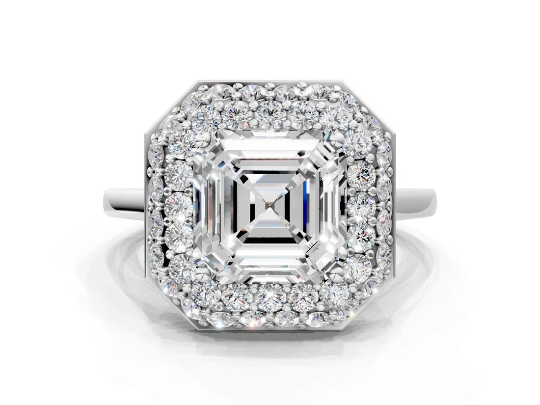 White gold Asscher Halo Diamond Engagement Ring with Solitaire Band and Four-Prong Setting_23