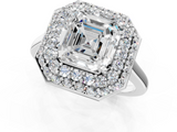 White gold Asscher Halo Diamond Engagement Ring with Solitaire Band and Four-Prong Setting_24