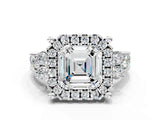 White gold Asscher Halo Diamond Engagement Ring with Split Shank and Four-Prong Setting_28