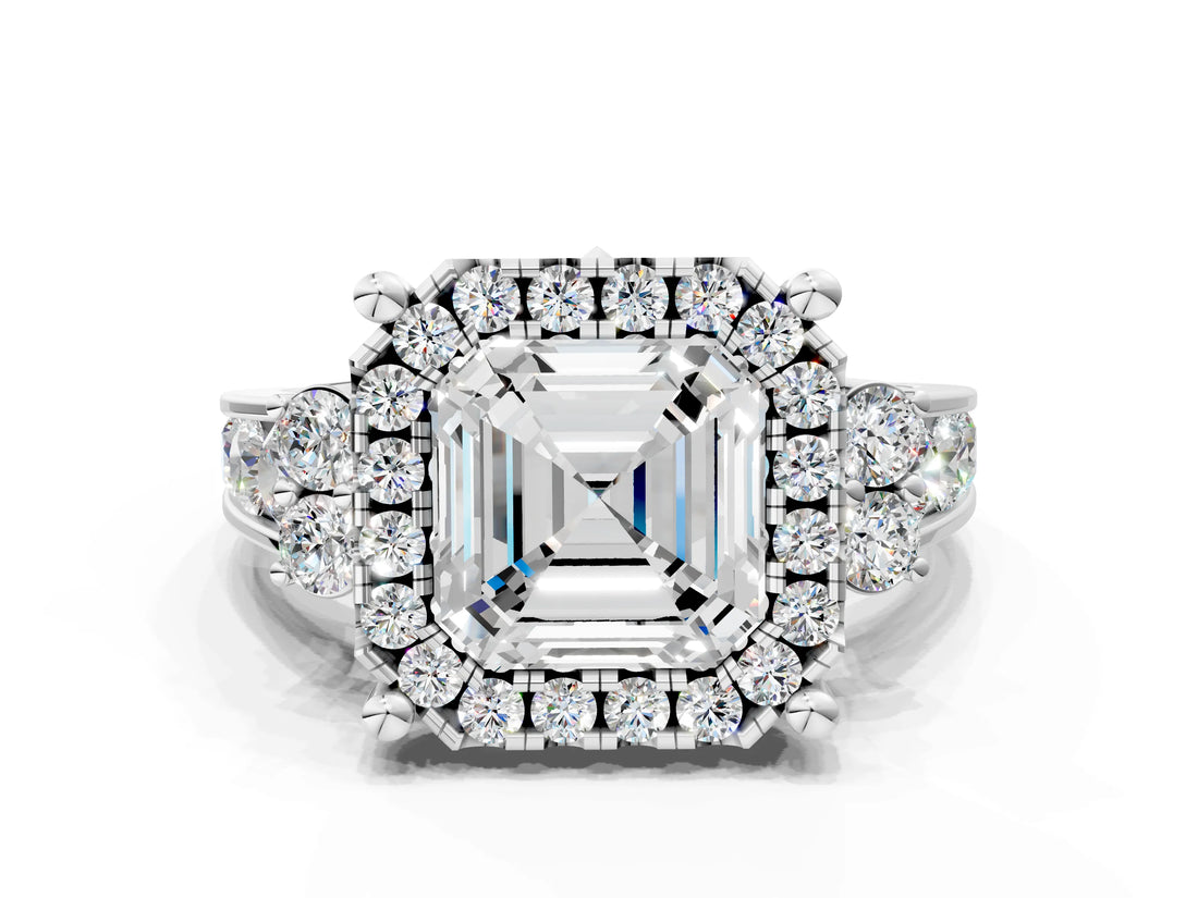 White gold Asscher Halo Diamond Engagement Ring with Split Shank and Four-Prong Setting_34