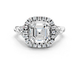 White gold Asscher Halo Diamond Engagement Ring with Vintage-Inspired Band and Four-Prong Setting_3