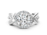 White gold Asscher Halo Diamond Floral Band with Four-Prong Setting_41