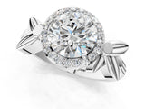 White gold Asscher Halo Diamond Floral Band with Four-Prong Setting_43