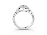White gold Asscher Halo Diamond Floral Band with Four-Prong Setting_45