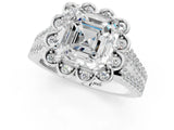 White gold Asscher Halo Diamond Floral Split Shank Engagement Ring 2