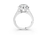 White gold Asscher Halo Diamond Floral Split Shank Engagement Ring 4