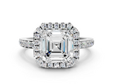 White gold Asscher Halo Diamond Pavé Band Ring with Prong Setting_23
