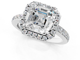 White gold Asscher Halo Diamond Pavé Band Ring with Prong Setting_24