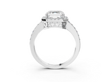 White gold Asscher Halo Diamond Pavé Band Ring with Prong Setting_26