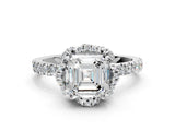 White gold Asscher Halo Diamond Pave Band Ring with Four-Prong Setting_15