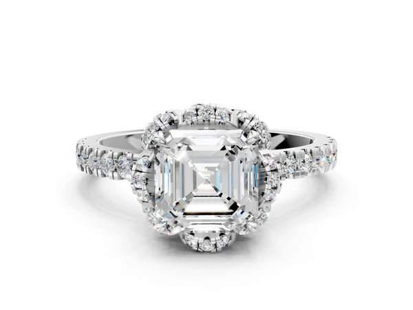 Platinum Asscher Cut Petal Cutout Halo Engagement Ring Setting