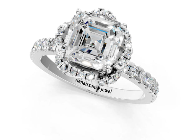 Platinum Asscher Cut Petal Cutout Halo Engagement Ring Setting