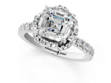 White gold Asscher Halo Diamond Pave Band Ring with Four-Prong Setting_16
