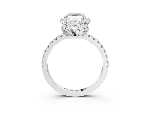 Platinum Asscher Cut Petal Cutout Halo Engagement Ring Setting
