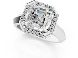 White gold Asscher Halo Diamond Ring with Cathedral Band and Four-Prong Setting_47