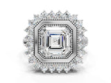 White gold Asscher Halo Diamond Ring with Milgrain Edge and Round Prong Setting_77