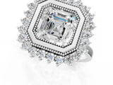 White gold Asscher Halo Diamond Ring with Milgrain Edge and Round Prong Setting_79