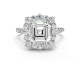White gold Asscher Halo Diamond Ring with Pavé Band and Prong Setting_27