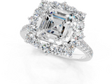 White gold Asscher Halo Diamond Ring with Pavé Band and Prong Setting_28