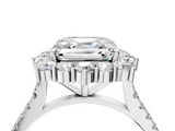 White gold Asscher Halo Diamond Ring with Pavé Band and Prong Setting_31