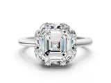 White gold Asscher Halo Diamond Ring with Round Cluster Setting, Solitaire Band, and Four-Prong Setting_35
