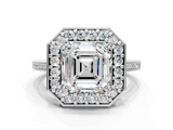 White gold Asscher Halo Diamond Ring with Split Shank and Four-Prong Setting_12