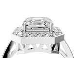 White gold Asscher Halo Diamond Ring with Split Shank and Four-Prong Setting_16
