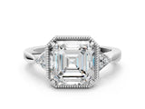 White gold Asscher Halo Diamond Ring with Tapered Band and Four-Prong Setting_15