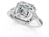 White gold Asscher Halo Diamond Ring with Tapered Band and Four-Prong Setting_16