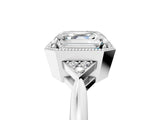 White gold Asscher Halo Diamond Ring with Tapered Band and Four-Prong Setting_20