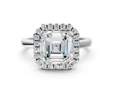 White gold Asscher Halo Diamond Solitaire with Pavé Band and Four-Prong Setting_12