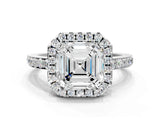 White gold Asscher Halo Diamond Solitaire with Pavé Band and Four-Prong Setting_40