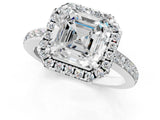 White gold Asscher Halo Diamond Solitaire with Pavé Band and Four-Prong Setting_41