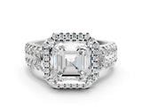 White gold Asscher Halo Diamond Split Shank Engagement Ring with Prong Setting_75