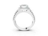 White gold Asscher Halo Diamond Split Shank Engagement Ring with Prong Setting_78