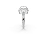 White gold Asscher Halo Diamond Split Shank Ring with Milgrain Detail_54