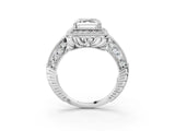 White gold Asscher Halo Diamond Split Shank Ring with Milgrain Detail_54
