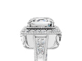 White gold Asscher Halo Diamond Split Shank Ring with Milgrain Detail_58