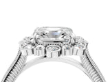White gold Asscher Halo Milgrain Pave Diamond Ring with Four-Prong Setting 4