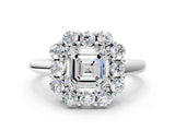 White gold Asscher Halo Milgrain Solitaire with Bezel Set Side Stones and Pave Band_32