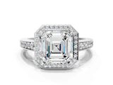 White gold Asscher Halo Pavé Diamond Engagement Ring with Bezel Setting_40