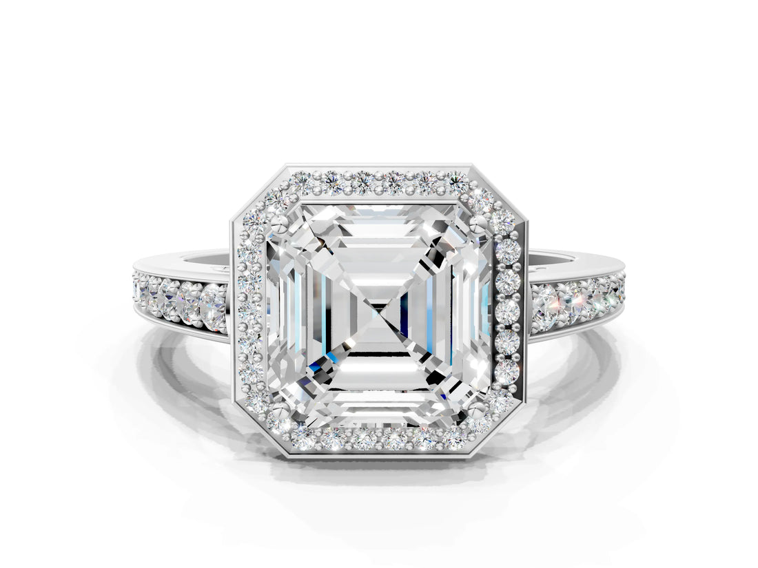 White gold Asscher Halo Pavé Diamond Engagement Ring with Bezel Setting_40