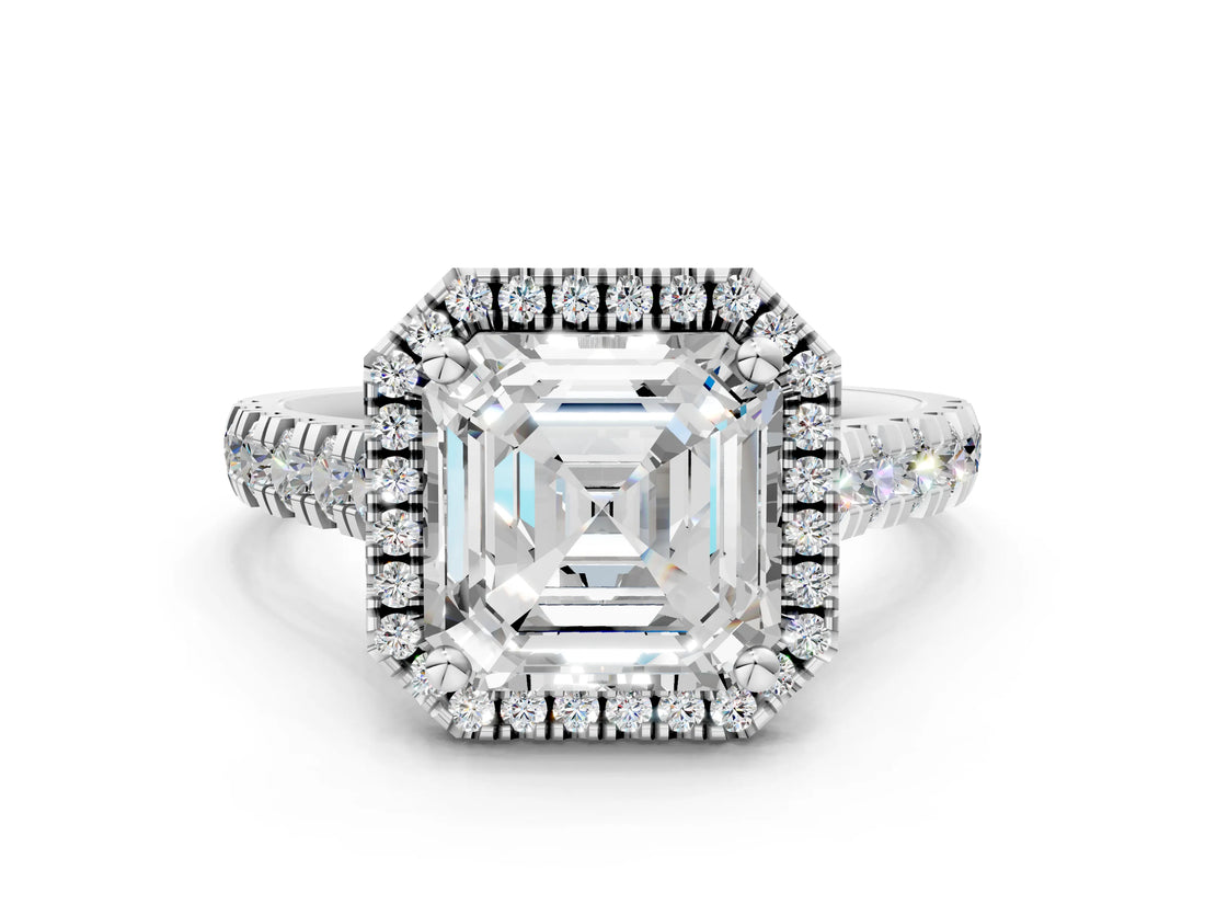 White gold Asscher Halo Pavé Diamond Engagement Ring with Four-Prong Setting_26