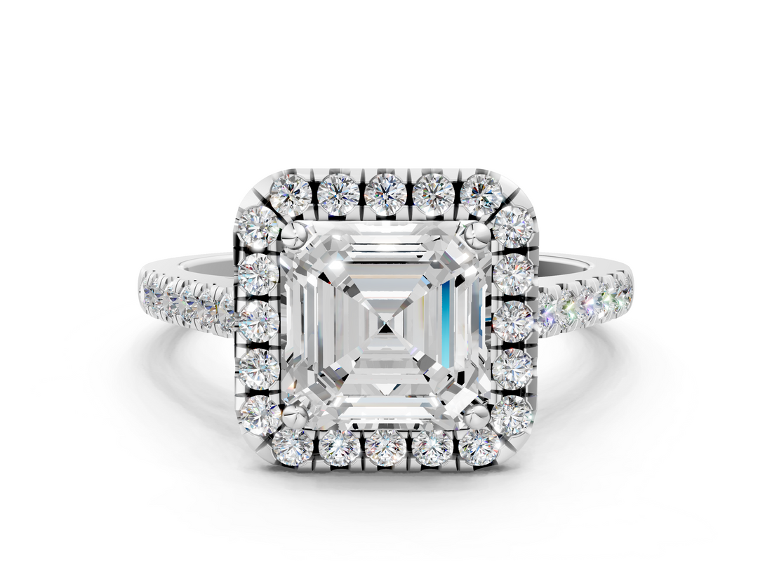 White gold Asscher Halo Pavé Diamond Engagement Ring with Four-Prong Setting_3