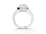 White gold Asscher Halo Pave Band Solitaire Ring with Prong Setting_55