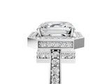 White gold Asscher Halo Pave Band Solitaire Ring with Prong Setting_56