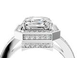 White gold Asscher Halo Pave Band Solitaire Ring with Prong Setting_56