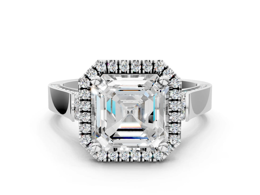 White gold Asscher Halo Pave Split Shank Prong Setting Ring_26