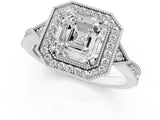 White gold Asscher Halo Round Diamond Milgrain Pave Engagement Ring_10