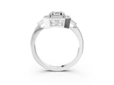 White gold Asscher Halo Round Diamond Milgrain Pave Engagement Ring_12